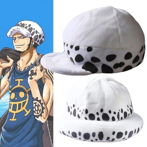 1 2 Ver. 1 pièce Chapeau d'hiver en peluche décontracté de dessin animé, style Trafalgar Law, cosplay Chapeau du Chirurgien de la Mort, motif tache blanche - Product Image 1