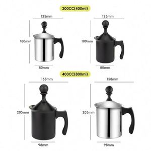 Mousseur à lait manuel 400/800 ml en acier inoxydable 18/8 avec filtre à double maille, pot à mousse, pichet à crème pour café - Product Image 2