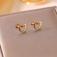 Anting Tusuk Berhiaskan Zirkon Warna-warni Bahan Stainless Steel Lapis Emas 18K Berbagai Bentuk Hati Bunga Stroberi Perhiasan Telinga Modis