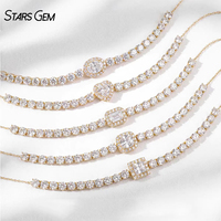 StarsGem 10 Ayar Som Altın Rodyum Kaplama Vintage Halo Bileklik DEF VS Parlak Kesim Laboratuvarda Yetiştirilmiş Elmas Unisex Lüks Mücevher 2.1-2.6g