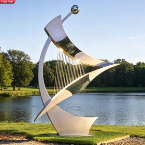 YOUFINE Escultura Moderna de Arpa de Acero Inoxidable 304/316 con Pájaros, Instrumento Musical Decorativo para Parques junto al Lago - Product Image 6
