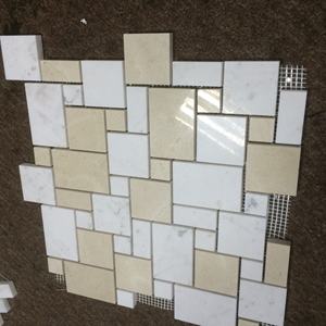 Mosaico de Mármol Blanco y Beige, Estilo Irregular, para Pared Interior de Sala de Meditación - Product Image 1