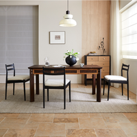 Nouvelle table à manger en bois massif de style européen moderne, finition en bois de chêne rouge chocolat, robuste et durable, pour 6 personnes, meubles de salle à manger
