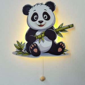 Panda Luz de pared de madera Decoración de pared de guardería con luz LED Habitación de niños Luz de noche decorativa Interruptor de cable AA Funciona con pilas - Product Image 1