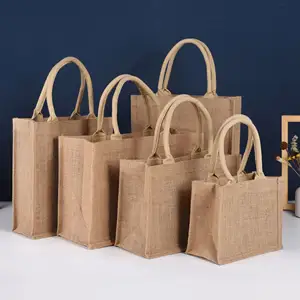 Wholesale Waterproof PE Laminated Natural bolsas de yute bag Blank Jute Beach Tote Bag Burlap Shopping Bags For Travel