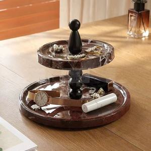 Bandeja de almacenamiento de decoración de entrada de mármol Natural, bandeja de joyería de aromaterapia, bandeja de fruta de doble capa - Product Image 2