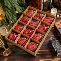 Lot de 12 boules de Noël de luxe vintage en bronze rouge gaufré, 3 couleurs, décorations suspendues pour sapin de Noël