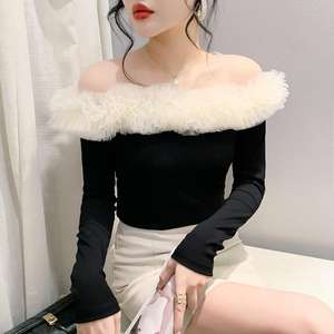 Conception originale printemps nouveau sans bretelles Sexy <span class=keywords><strong>Chic</strong></span> fleurs mode à la mode petite chemise moelleux grande dentelle T - Product Image 1