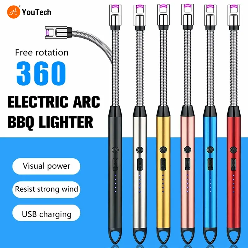 Küche Elektro USB Wind dichtes Feuerzeug Lange Kerze BBQ Gasherd Zünd pistole Wiederauf ladbarer Lichtbogen Flammen loses Plasma Feuerzeug Neu