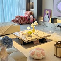 Table basse de luxe en marbre Calacatta, plateau carré blanc, base en acier inoxydable, design élégant pour villa, hôtel, appartement