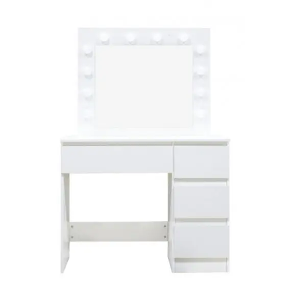 Coiffeuse moderne blanche à 4 tiroirs avec rangement et miroir éclairé