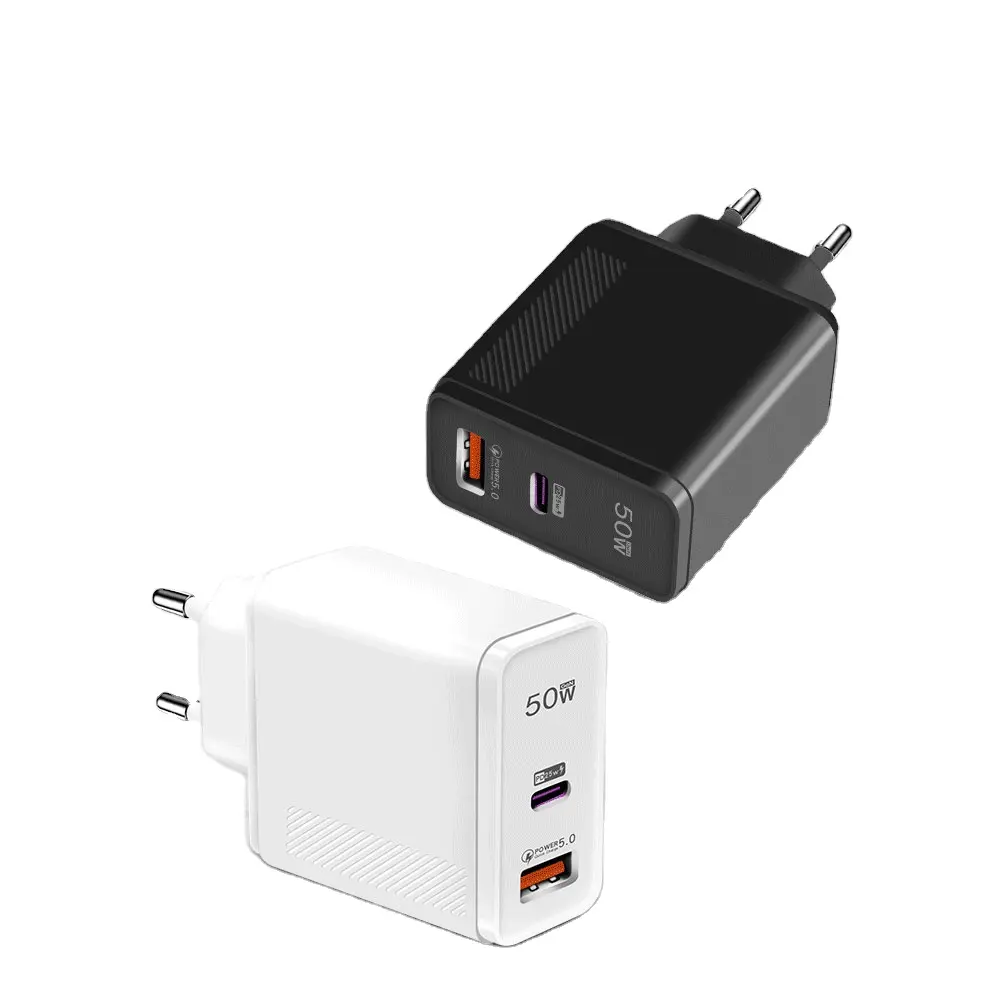 스마트 충전기를위한 최고의 품질 USB Ac 50w 휴대 전화 충전기 듀얼 포트 USB 벽 충전기 유형 c