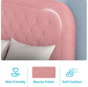 <span class=keywords><strong>Letto</strong></span> <span class=keywords><strong>Matrimoniale</strong></span> Moderno con Testiera <span class=keywords><strong>Imbottita</strong></span> Effetto Nuvola, Rivestimento in Tessuto Bouclé Rosa, Piattaforma Queen Size - Product Image 3