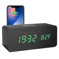 2021 Nieuwe Fancy Multifunctionele Elektronische Speciale Houten Draadloze Oplader Virtuele Led Tafel Wekker