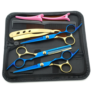 กรรไกรตัดผมสแตนเลสกรรไกรตัดผมมืออาชีพสีดำมีดโกนบางกรรไกรเพิ่มถุง - Product Image 4