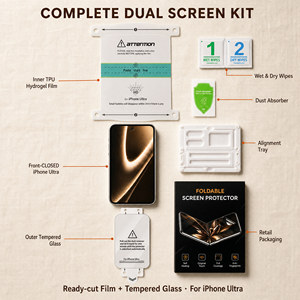 ชุดฟิล์มกันรอยหน้าจอสำหรับ <span class=keywords><strong>iPhone</strong></span> Ultra กระจกนิรภัยด้านนอก + ฟิล์มไฮโดรเจล TPU ด้านใน + ถาด HD ป้องกันเต็มจอ OEM MOQ50 - Product Image 1