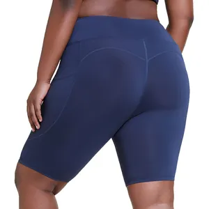 Nova Chegada Duplo Bolsos Meninas Gordas Calções Controle Da Barriga Das Mulheres Treino de Fitness Yoga Calças Curtas Do Esporte Curto Oversize