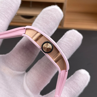 Montre mécanique automatique pour femme, de luxe, mode, 07-01, en céramique rose, boîtier tonneau, cadran squelette, style business décontracté