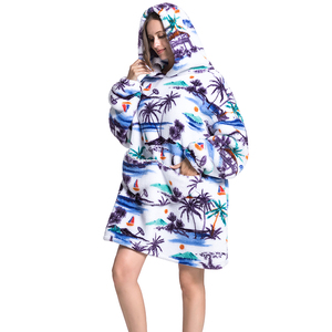 New Shu Velveteen Plush 100% Polyester Cartoon Pattern Customizable Modern Wearable <strong>Oversized</strong> <strong>Hoodie</strong> <strong>Blanket</strong> - Product Image 5