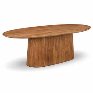 Mesa de Comedor Ovalada de Madera Moderna, Ecológica e Impermeable, con Base Acanalada y Capacidad para Seis Personas, para Uso en el Hogar - Product Image 4