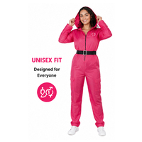 Combinaison de costume inspirée des calmars, fabrication sur mesure, vente en gros, unisexe adulte, polyester rose