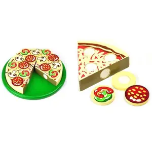 COMMIKI Juguete de madera para pizza Montessori Cuchillo de madera Mini comida para niños Cocina