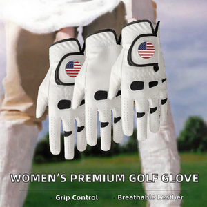 Gant de golf blanc personnalisé avec logo, respirant, antidérapant, en cuir véritable, pour femme, main gauche - Product Image 2