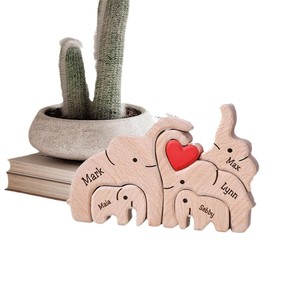 Cross-border <b>Elephant</b> Family Warm Family Home Wooden Puzzle Wooden Carving Crafts Ornaments Party <b>Decorations</b> - Product Image 1