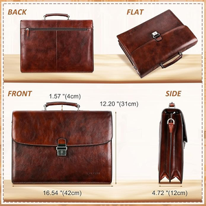 Maletín Portafolios de Cuero Genuino, Diseño Popular para Negocios, Ligero, Duradero, con Cierre de Cremallera, Anti-robo, Portátil, Unisex - Product Image 6