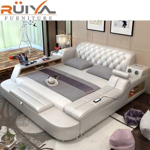Ruiya Fabriek Groothandel Moderne Luxe Getuft Gestoffeerde Multi-Functionele Smart Lederen Bed Met Massage - Product Image 4