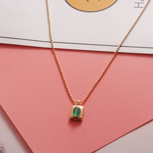 HOVANCI Popular Square Green Necklace Stainless Steel Round <strong>Bead</strong> Chain Cubic Zirconia <strong>Emerald</strong> Crystal Pendant Necklace - Product Image 3