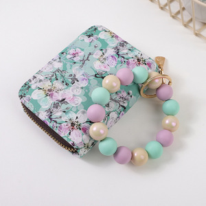 Pochette de rangement en organza imprimée pour 11 cartes, avec poche pour monnaie, cordon de perles en silicone et pendentif porte-clés perles pour poignet - Product Image 3