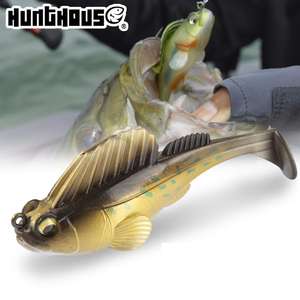 Hunthouse 3D PVC Soft Vibe Leurre De <span class=keywords><strong>Pêche</strong></span> Sombre Dormeur Saut Appât Silicone Rayé Bar Truite Espèces En Métal Plastique - Product Image 1