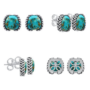 Boucles d'oreilles clous vintage GOURIK en cuivre bleu turquoise, serties griffes en argent sterling 925, pour femme, usage quotidien - Product Image 3