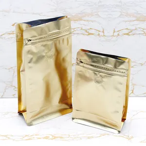 Stock Custom Printing Plain Gold Pouch Coffee Bean Packing Good Barrier Aluminium Foil Laminated Package Coffee Packaging Bag