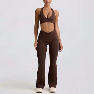 Ensemble de yoga 2 pièces pour femme : Legging évasé taille mi-haute et soutien-gorge de sport sans bretelles, grande taille, avec cordon de serrage, anti-transpiration et durable - Product Image 6