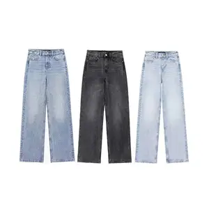 Femmes été nouvelle série de mode taille haute jambe droite jeans longs rétro bouton poche décontracté chic femmes jeans Mujer