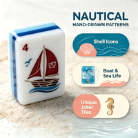 Collection Mahjong Aqua Tide : Dos en marbre turquoise, animaux marins scintillants dorés, motifs coquillages élégants, Mahjong aquatique en acrylique