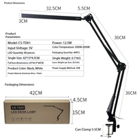 Lámpara de Escritorio LED con Brazo Largo y Plegable de 12W, con Pantalla Flexible Tipo Domo, Protección Ocular, para Computadora y Oficina