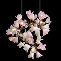 Lustre sur mesure de style nordique à LED dimmable, long, doré, en forme de branches d'arbre, luminaire suspendu, fleurs en verre
