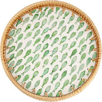 Rieten dienblad met parelmoer inleg, modern luxe dienblad voor keuken en badkamer, geschikt voor koffie/brood/fruit, draagbaar