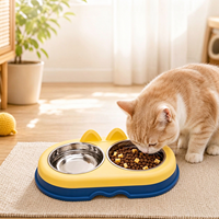 Mangeoire double écologique pour chat avec base en plastique PP et bols en acier inoxydable, antidérapante et arrondie, pour usage intérieur