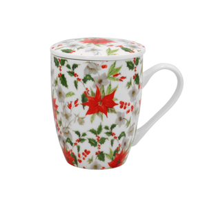 Tasse à thé en porcelaine décorée de vigne de mûrier, 320 ml, diamètre. 8.5 H.11.5 BLANC AVEC DÉCORATIONS DE NOËL - Product Image 1