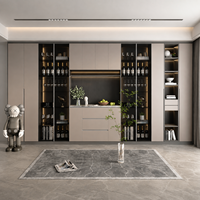 Buffet Bar Intégré Moderne avec Vitrine à Vin Personnalisée, Portes Vitrées, Éclairage LED, Écologique, Plancher-Plafond