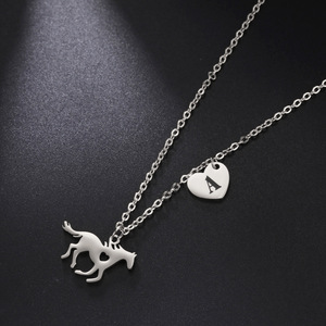 High Quality Stainless Steel <strong>Children</strong> Horse Lovers Jewelry Delicate Silver Pendant Heart 26 <strong>Initials</strong> Horse <strong>Necklace</strong> for Girls - Product Image 4