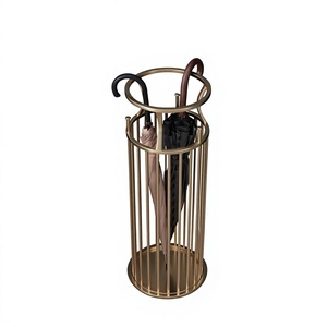 Porte-parapluie cylindrique en fer, sur pied, facilement transportable, support métallique pour bâton de marche, finition dorée, décoration moderne - Product Image 1