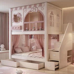 Cama Infantil de Madera Resistente Estilo Princesa Hello Kitty de JINS, con Tobogán, Cajones de Almacenamiento, Cama Doble de Dibujos Animados para Niñas, Escuela, Hotel - Product Image 2