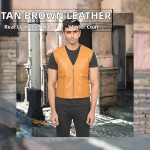Chaleco de Cuero Marrón para Hombre con Cuello en V, Transpirable, de Secado Rápido, Ropa Exterior Informal para Invierno, Servicio OEM Disponible - Product Image 2