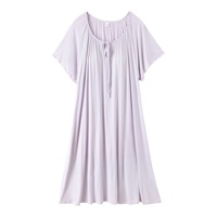 Sweethoney-Camisón de primavera y verano para mujer, jersey de cuello redondo con pecho acolchado, bata larga lisa, ropa suave y fresca para el hogar