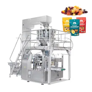 Máquina de embalaje de nueces de frutas secas con bolsa prefabricada rotativa multifunción, máquina de embalaje doypack de galletas de chocolate con bolsa de pie